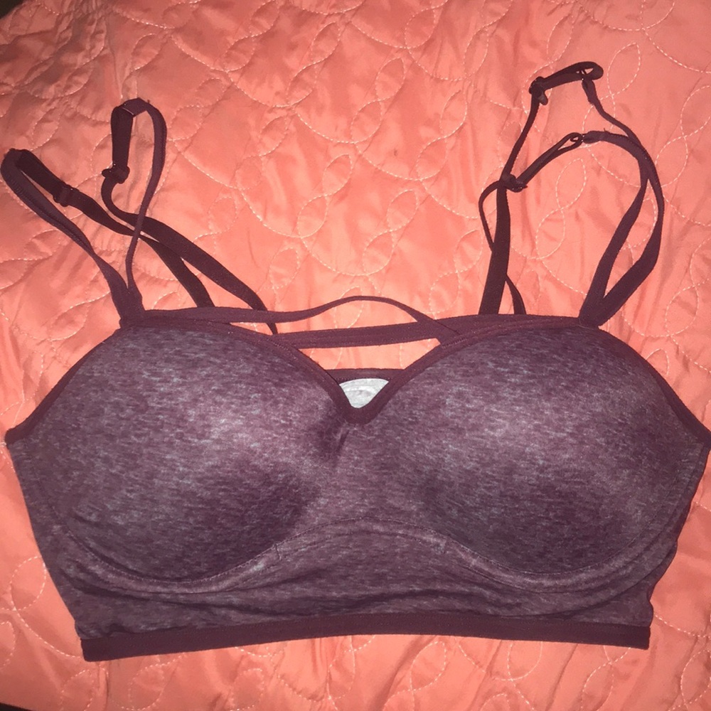 PINK Criss Cross Maroon Bra, Soft Fit (Bralette)